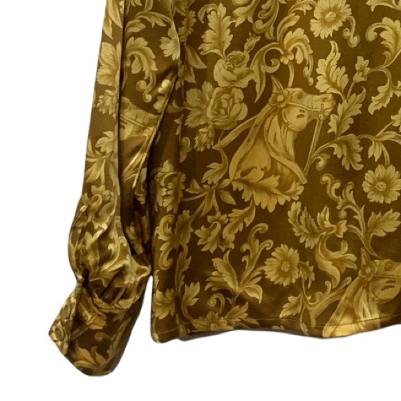 Escada Silk Gold Equestrian Floral Print Blouse Sz 40 Sz Medium - Picture 11 of 13